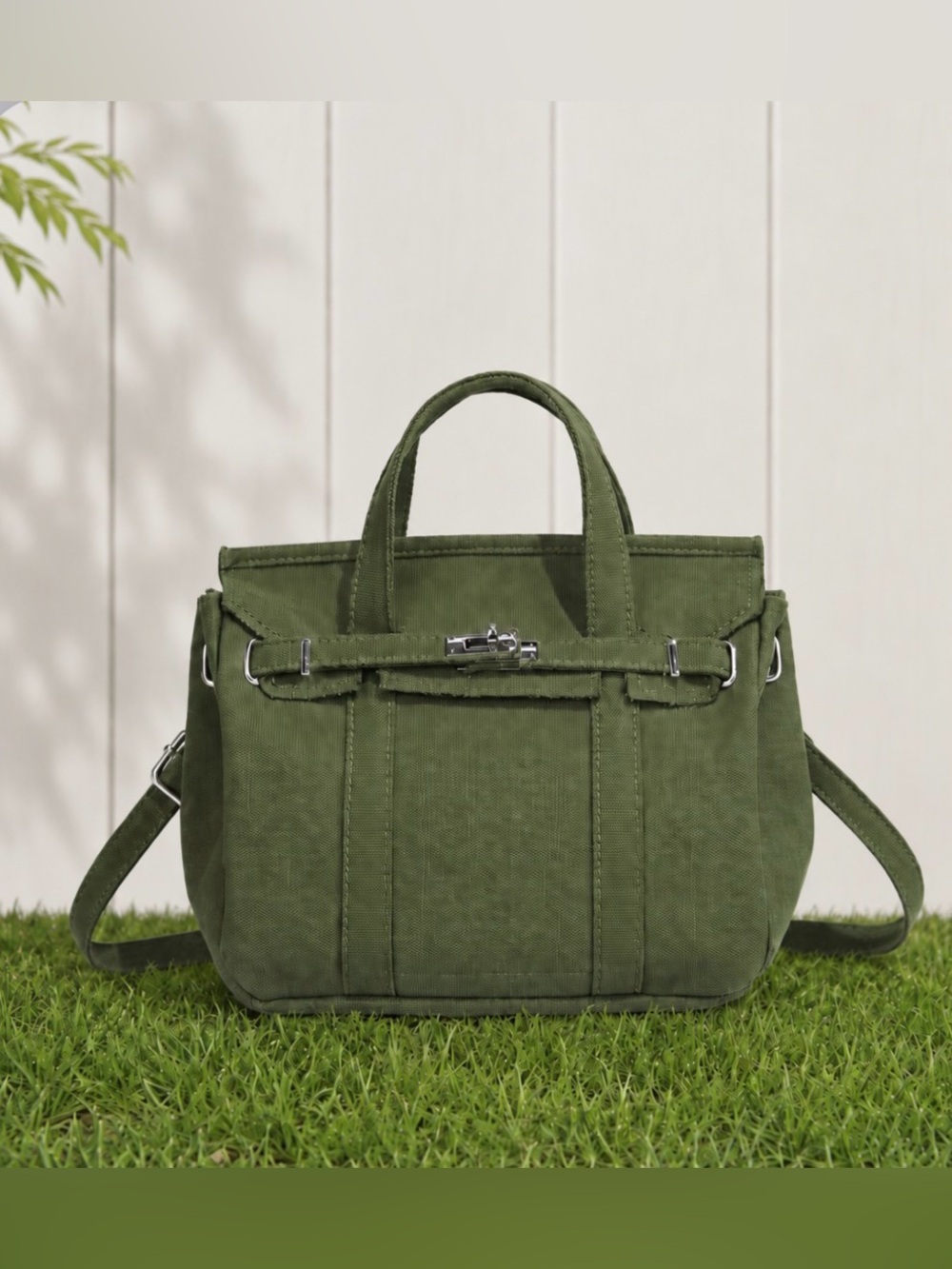 Small Olive Green Canvas Tote Bag with Adjustable Strap